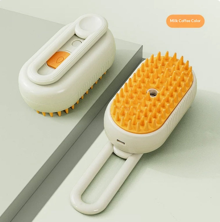 3-in-1 Steam Grooming Brush for Cats & Dogs - Milk Coffee