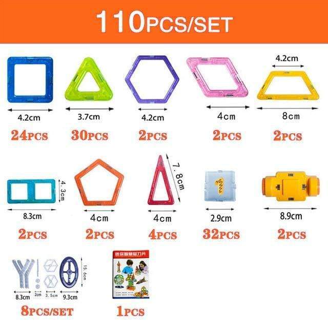 Magnetic Building Blocks Set - 110 pieces